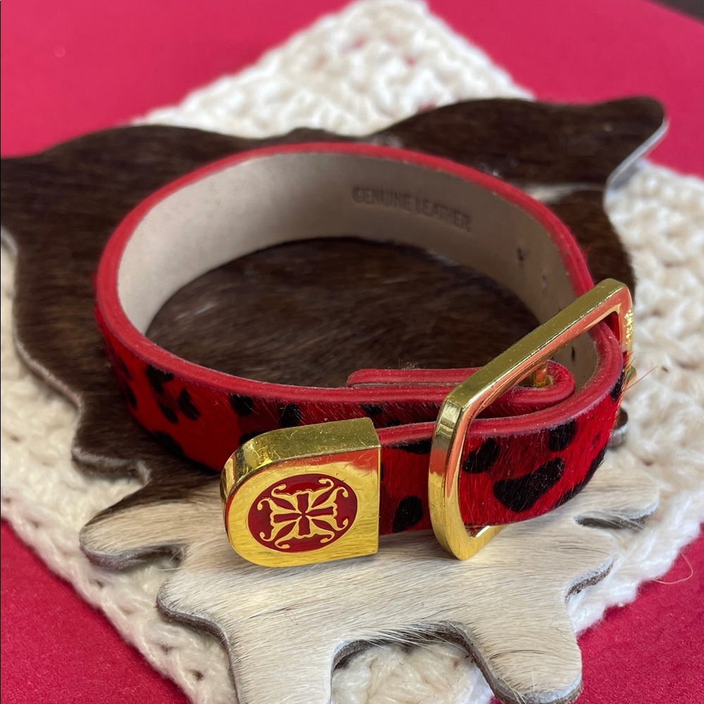 Rustic Cuff Red Cheetah with Gold Accents, Leather Belt Bracelet